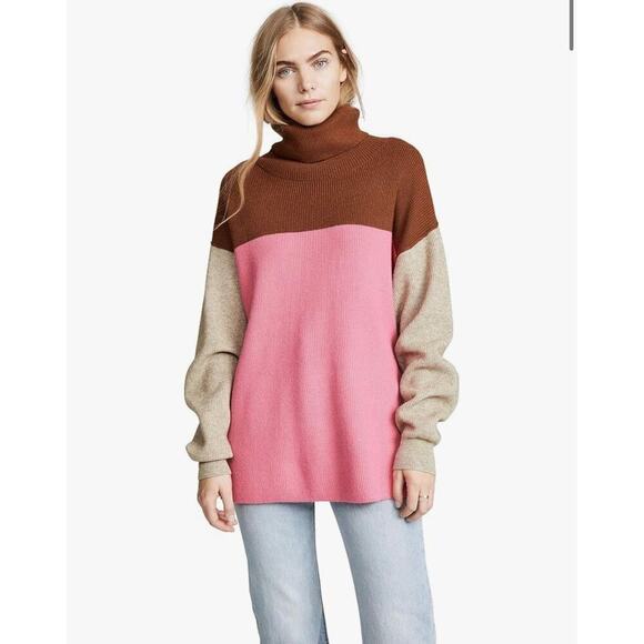 Free People Softly Structured Colorblock Oversized Turtleneck Sweater Medium - Picture 7 of 11